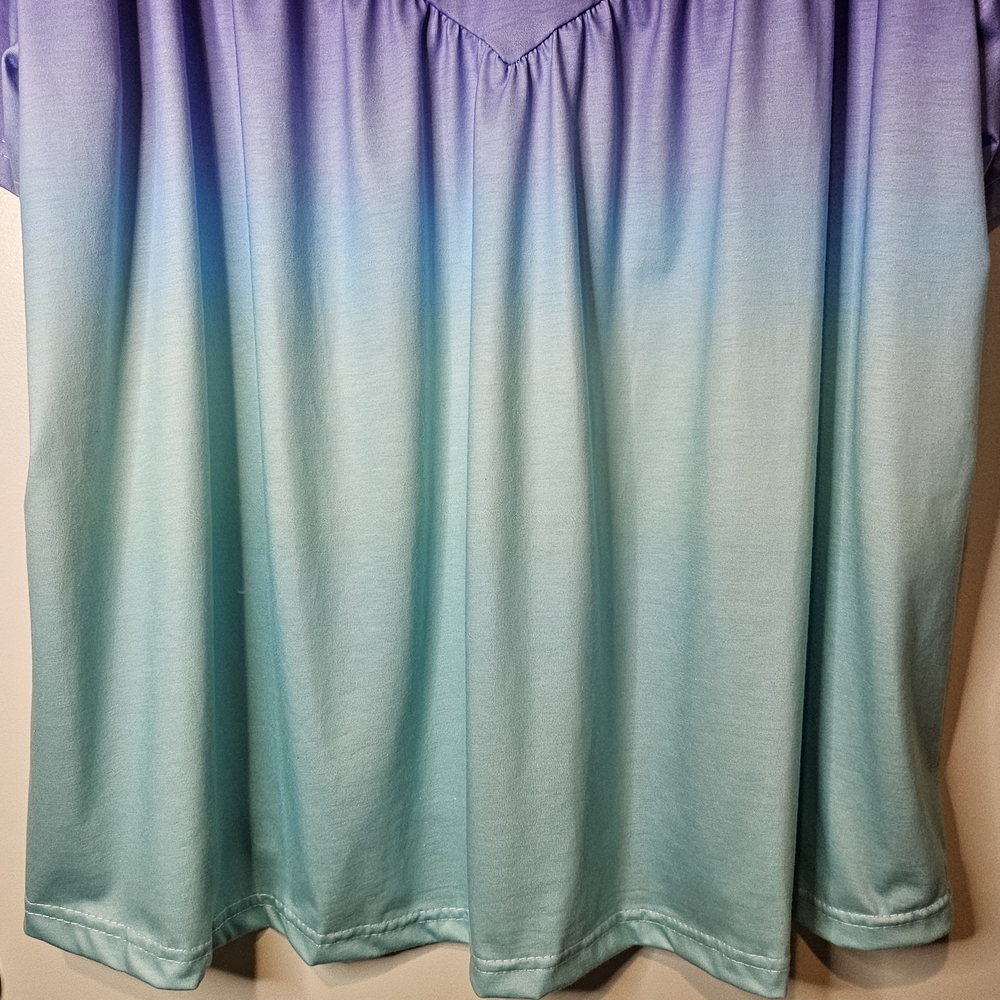 Women's Tunic Purple Blue Ombre V Neck Babydoll Top XL Flowing Summer Tee Sheen - Picture 5 of 8